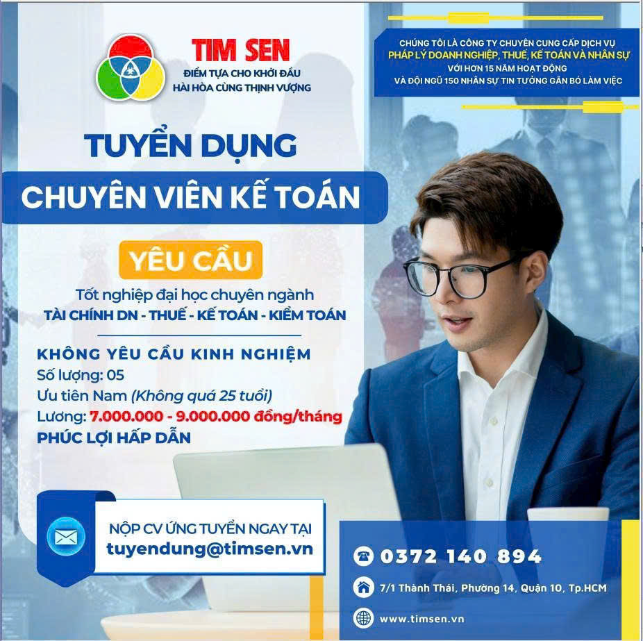 CÔNG TY TNHH TIM SEN TUYỂN DỤNG KẾ TOÁN 